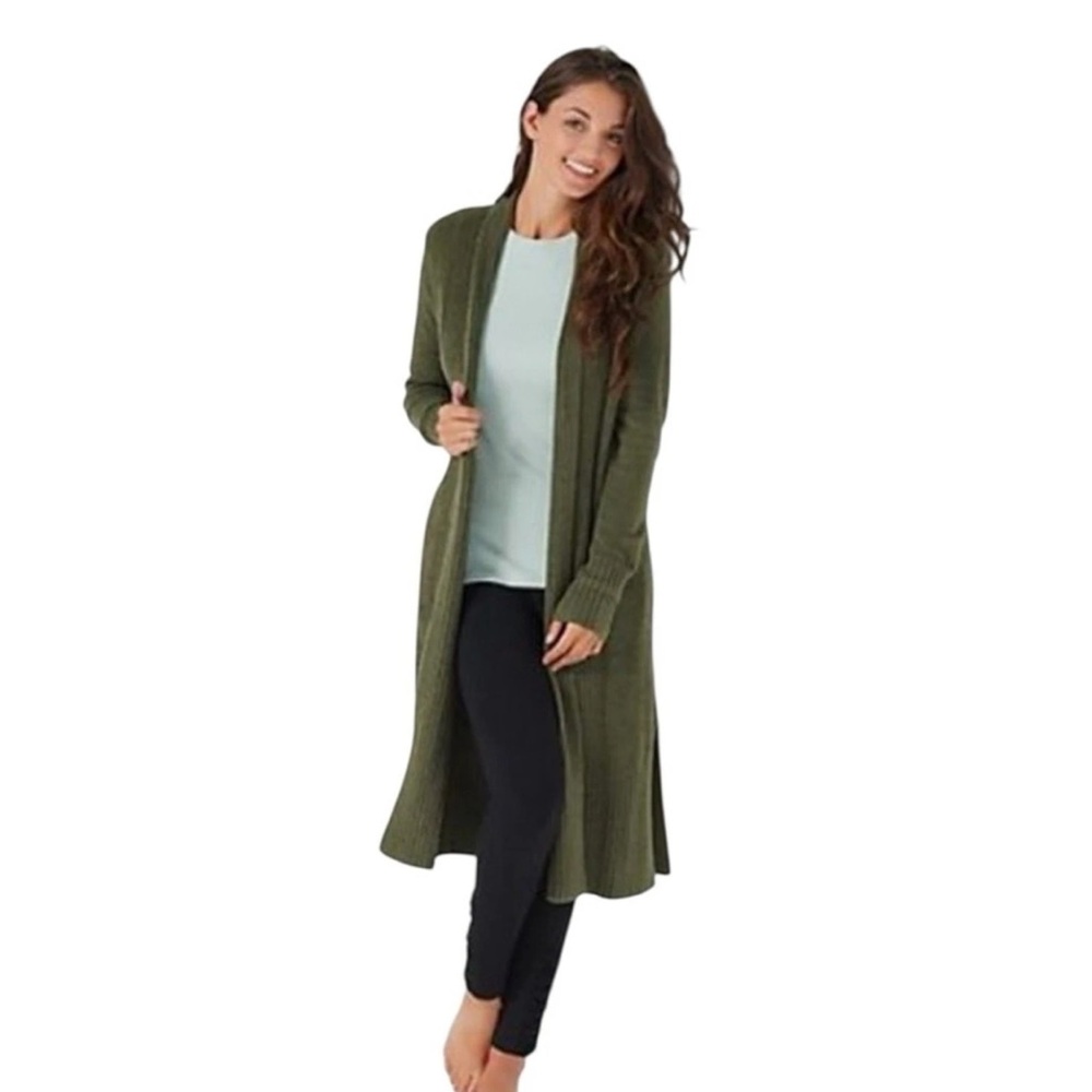 Barefoot Dreams Cozy Chic Lite Petite Catalina Long Cardigan Olive Green 3X NWT